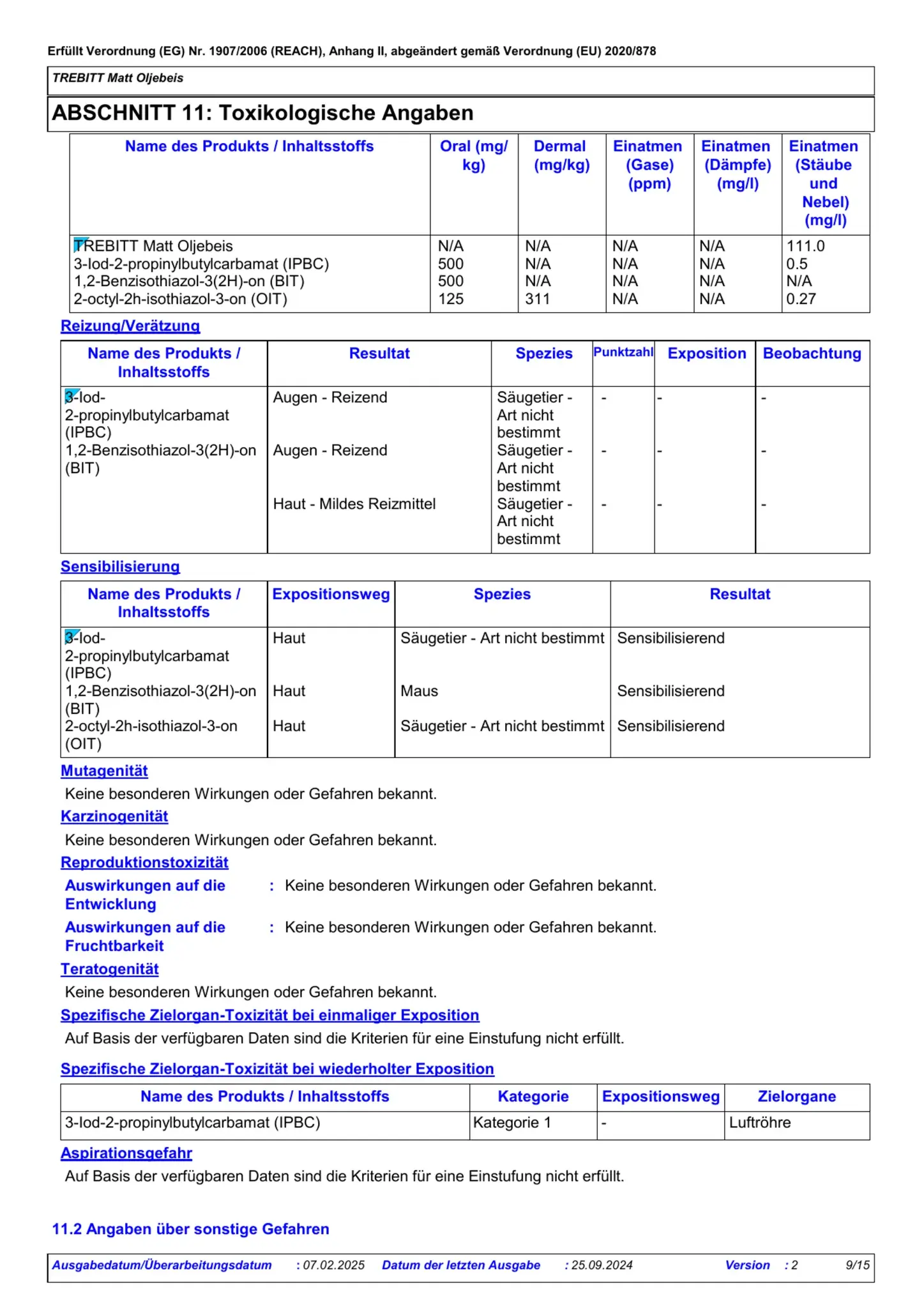 Sicherheitsdatenblatt Jotun Trebitt Matt Oljebeis Seite 9