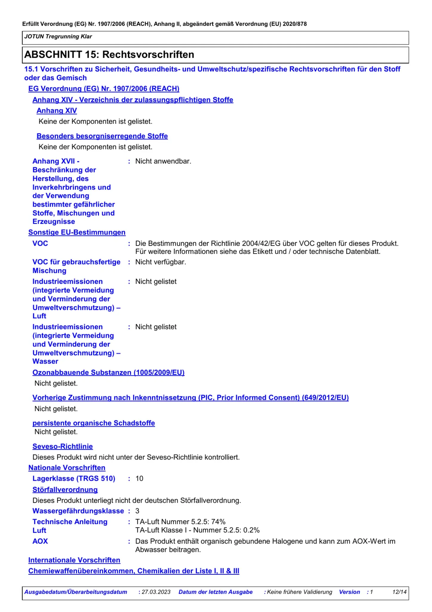 Sicherheitsdatenblatt Jotun Tregrunning Klar Seite 12