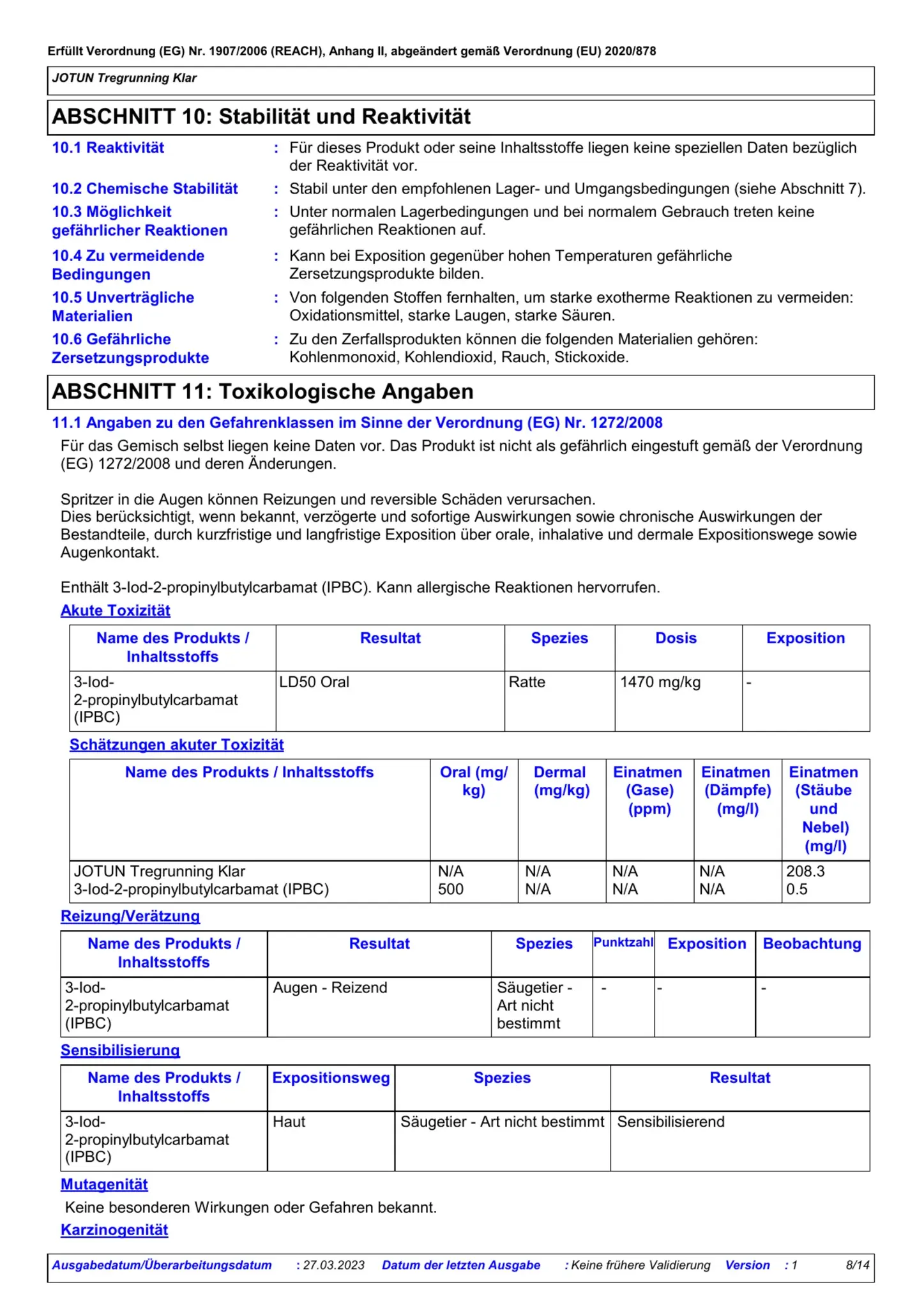 Sicherheitsdatenblatt Jotun Tregrunning Klar Seite 8
