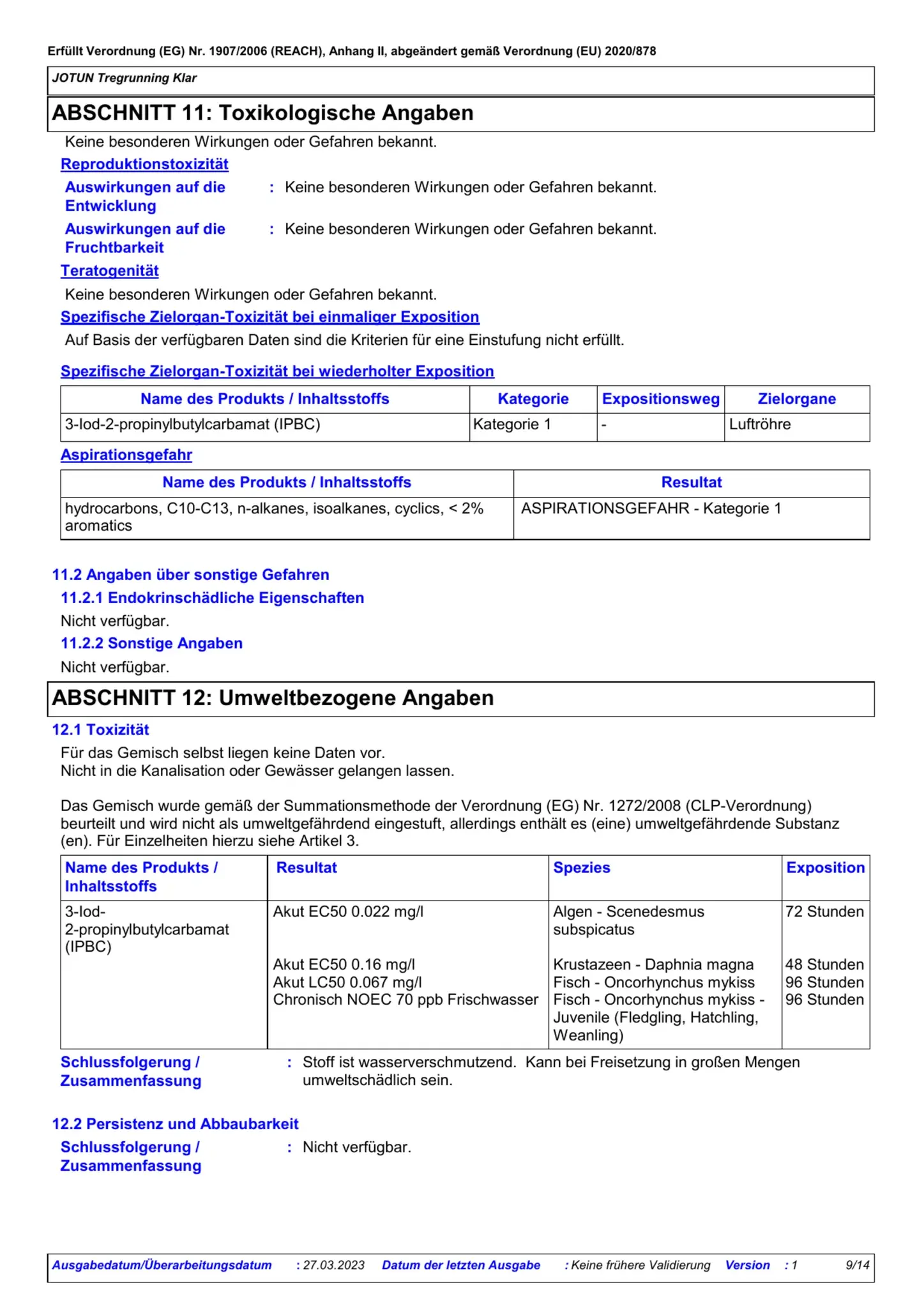 Sicherheitsdatenblatt Jotun Tregrunning Klar Seite 9