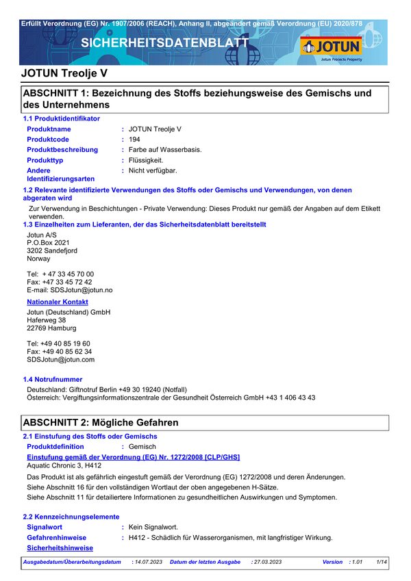 Treolje V — Sicherheitsdatenblatt