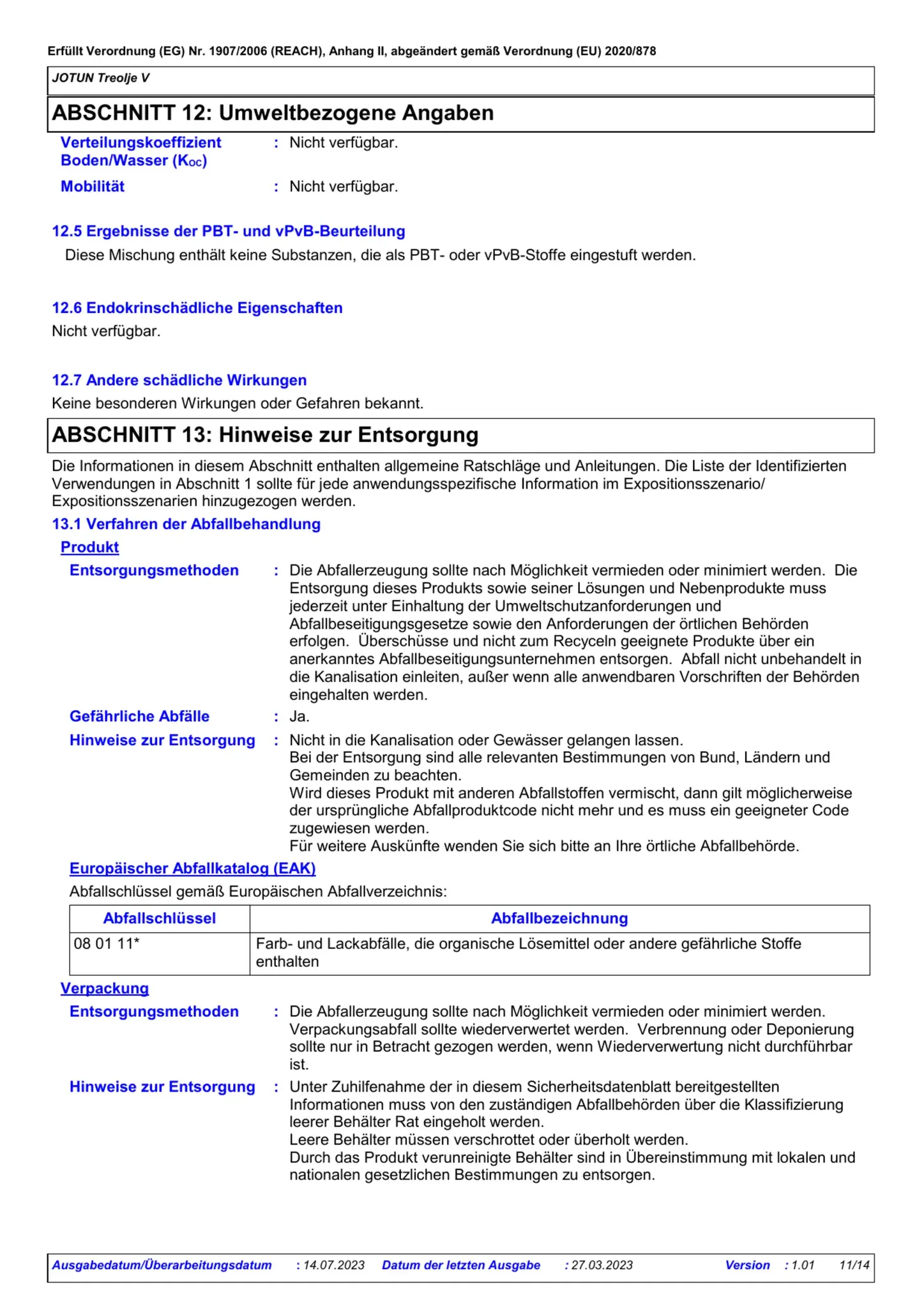 Sicherheitsdatenblatt Jotun Treolje V Seite 11