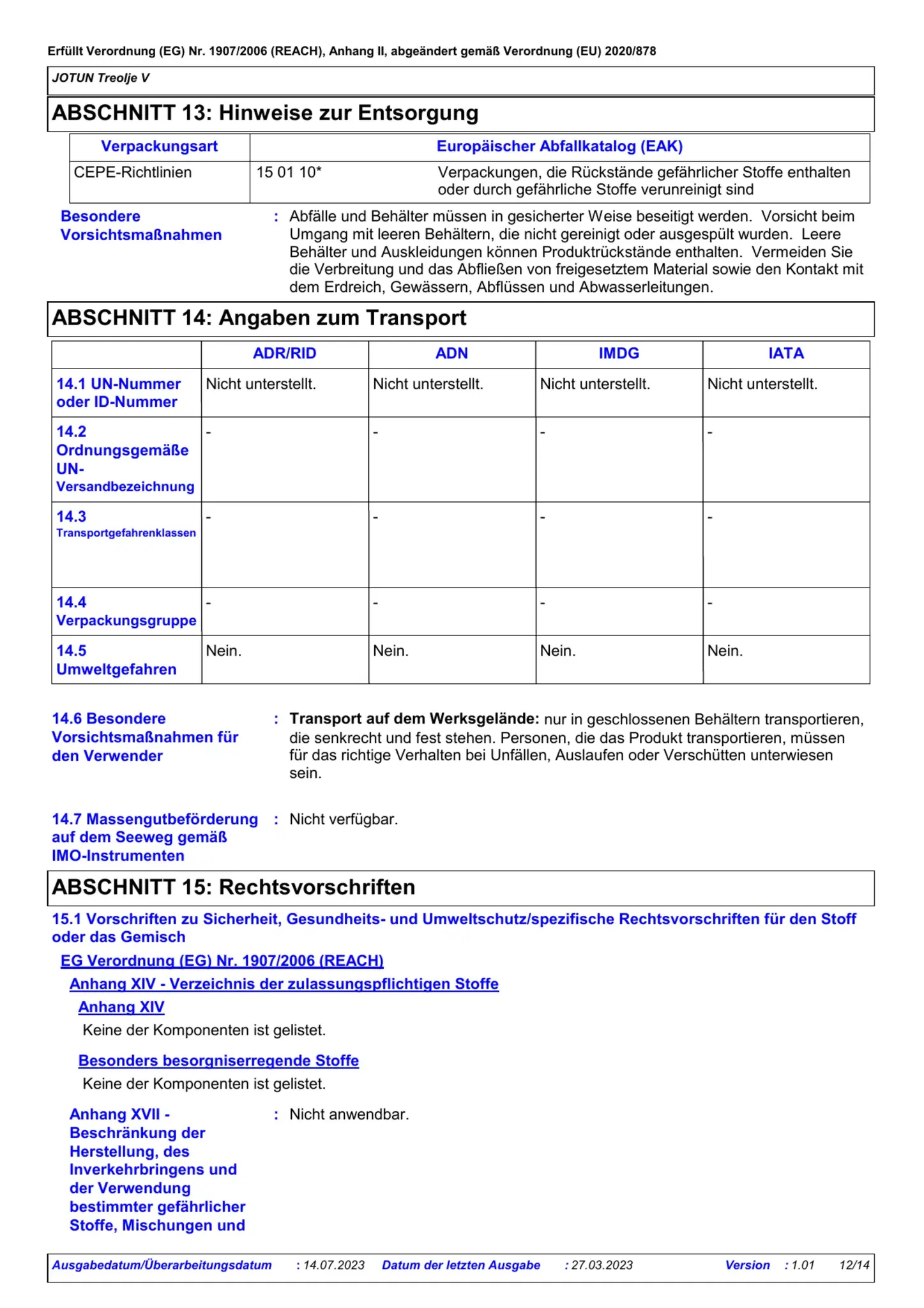Sicherheitsdatenblatt Jotun Treolje V Seite 12