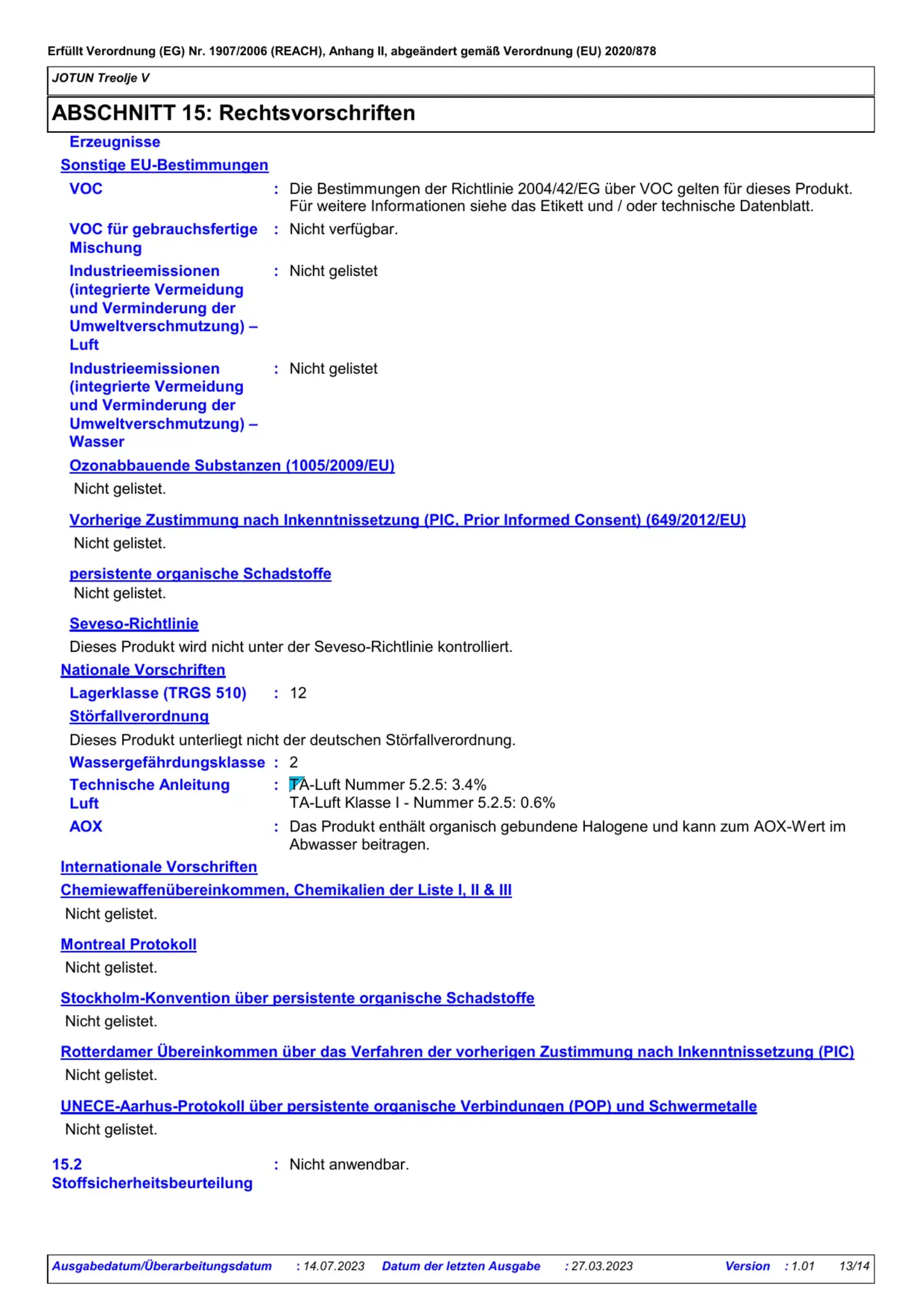 Sicherheitsdatenblatt Jotun Treolje V Seite 13