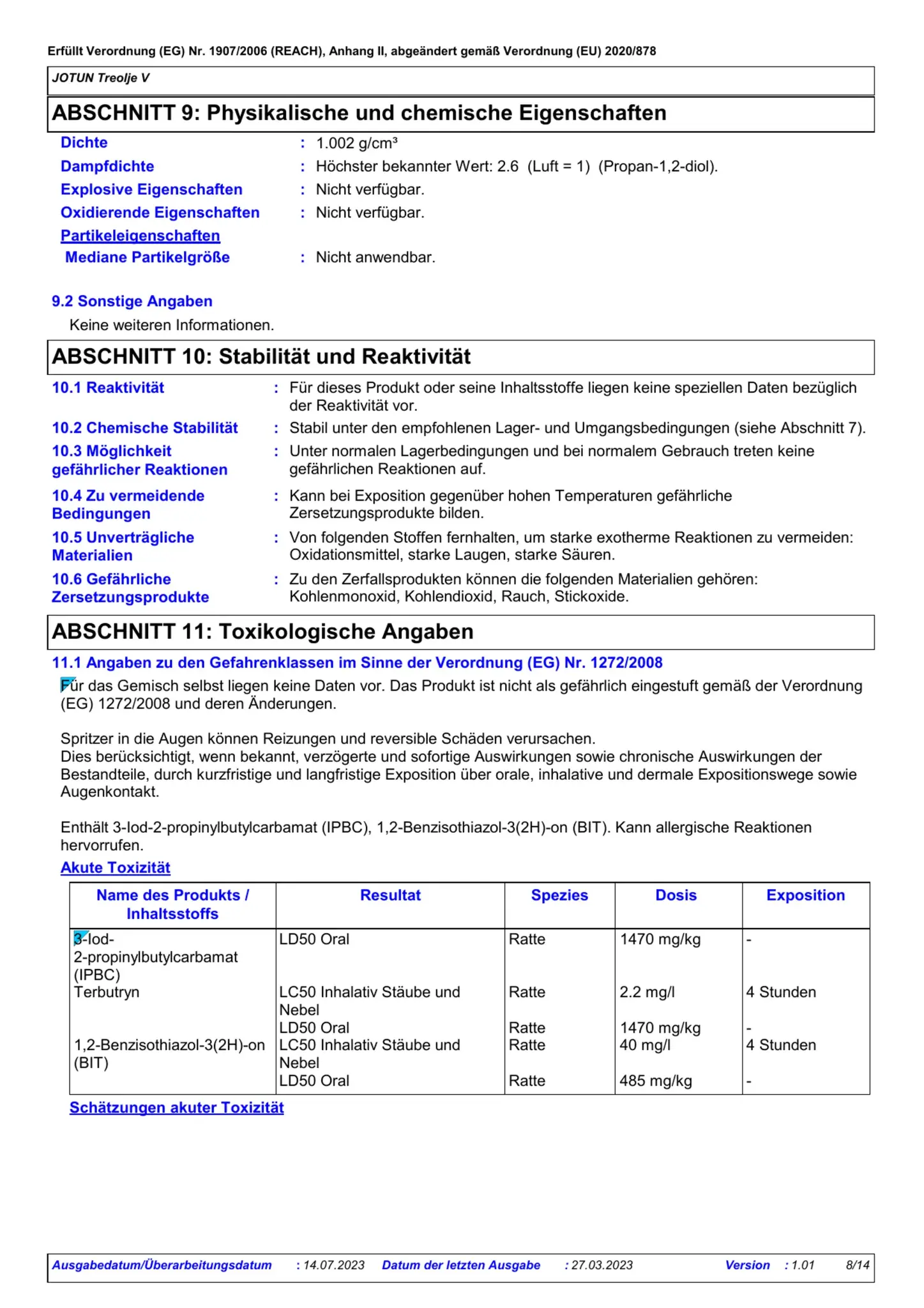 Sicherheitsdatenblatt Jotun Treolje V Seite 8