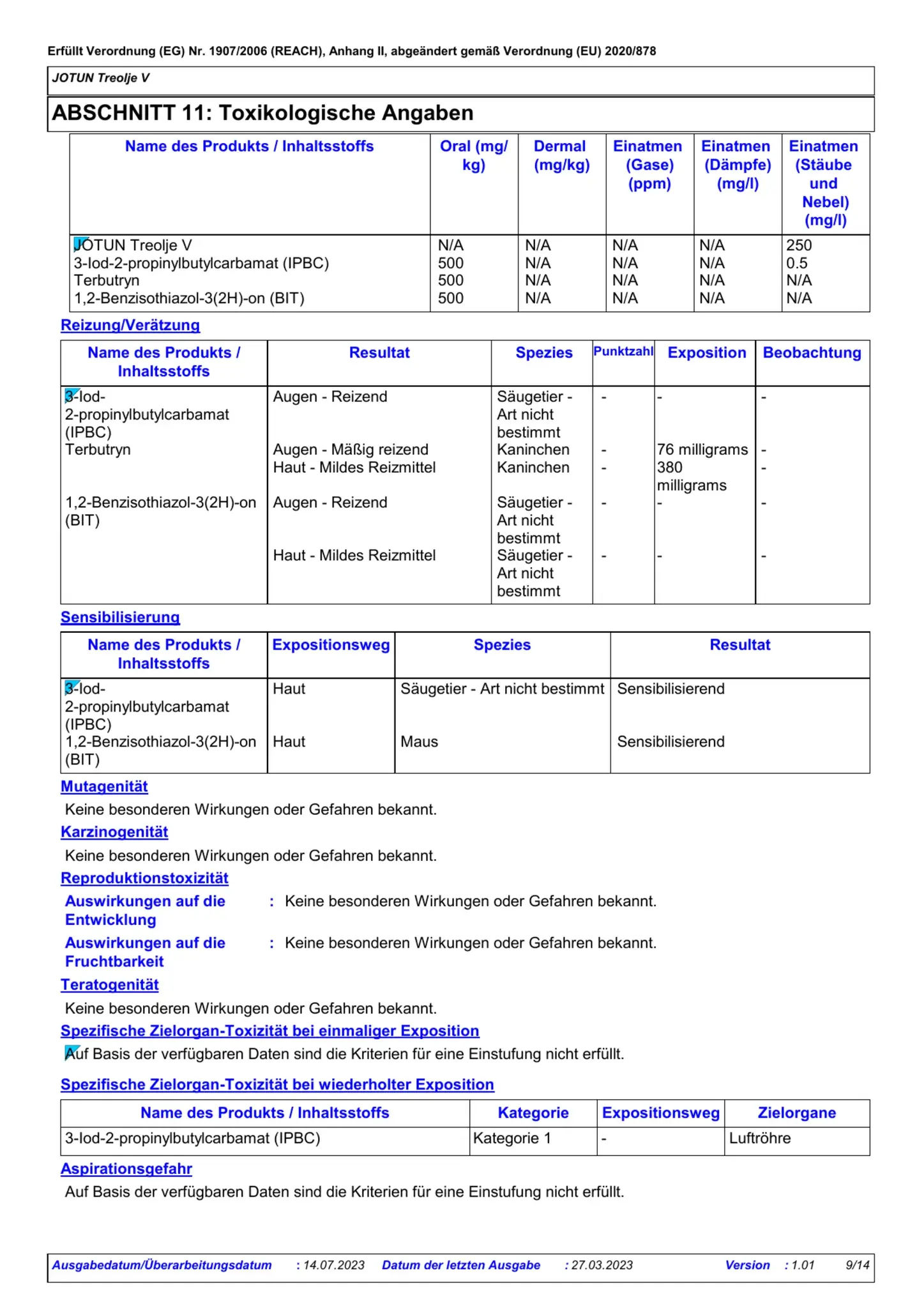 Sicherheitsdatenblatt Jotun Treolje V Seite 9