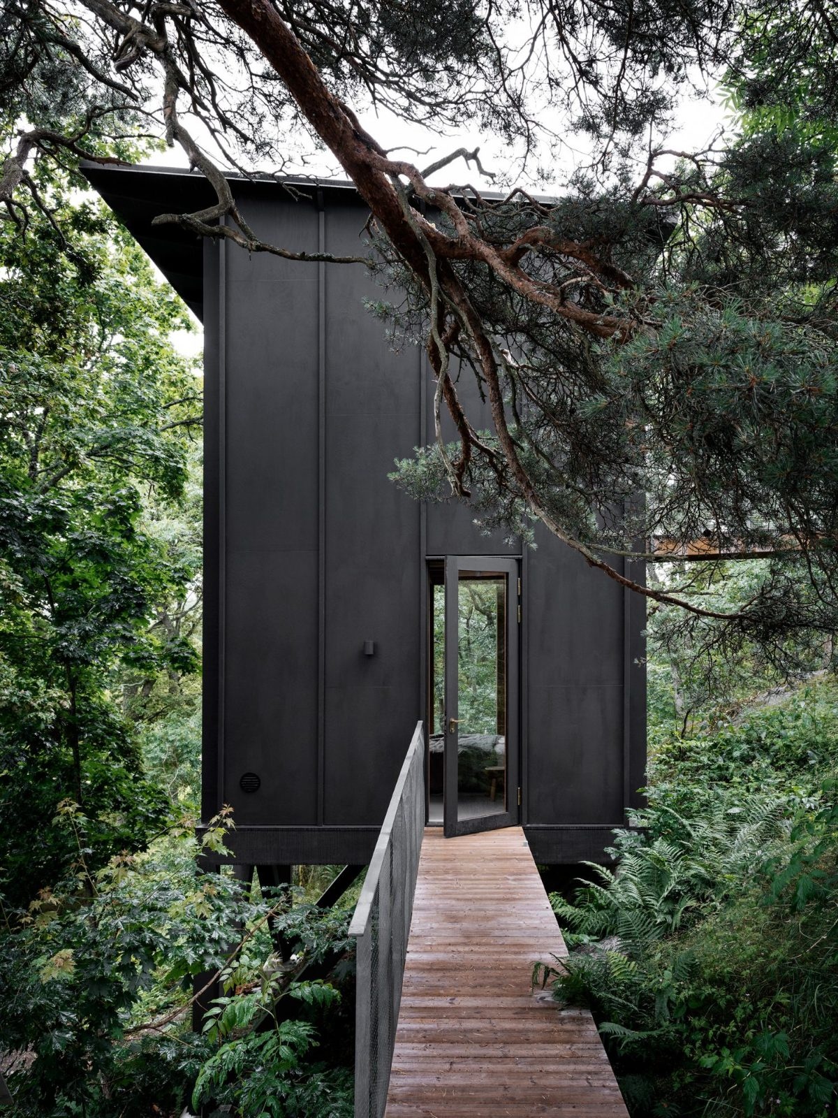 Schwarze Holzfassade mit deckender Jotun Demidekk Infinity Pure Matt 9938 Dempet Sort, die Maserung ist geschlossen