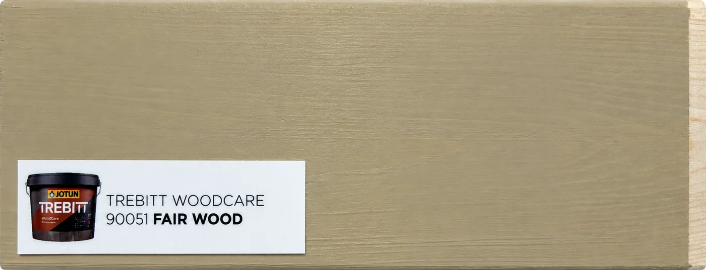 Musterbrett mit Jotun Trebitt Woodcare 90051 Fair Wood: heller Naturton neben unbehandeltem Holz