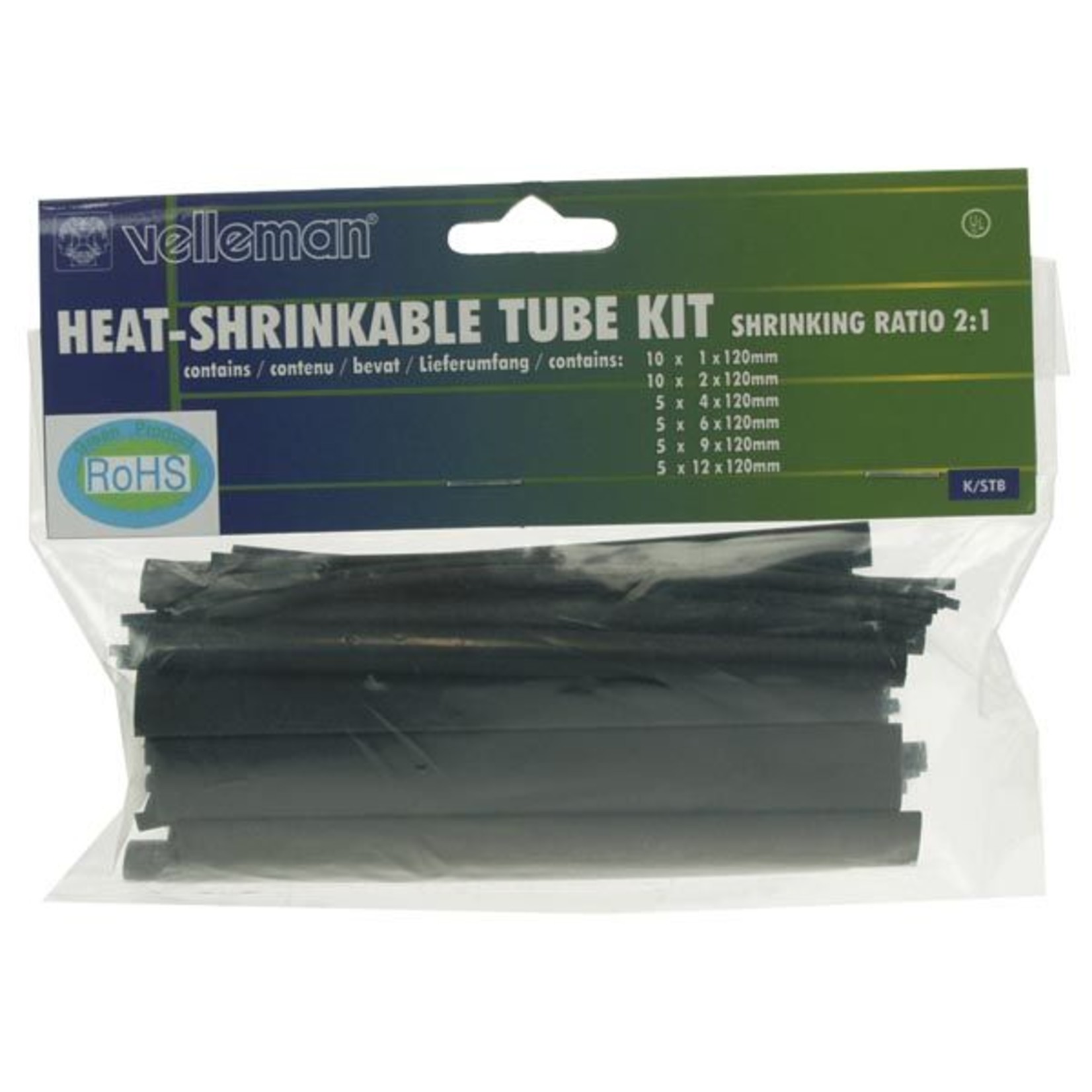 Velleman HEAT-SHRINKABLE TUBE KIT - 40pcs- BLACK