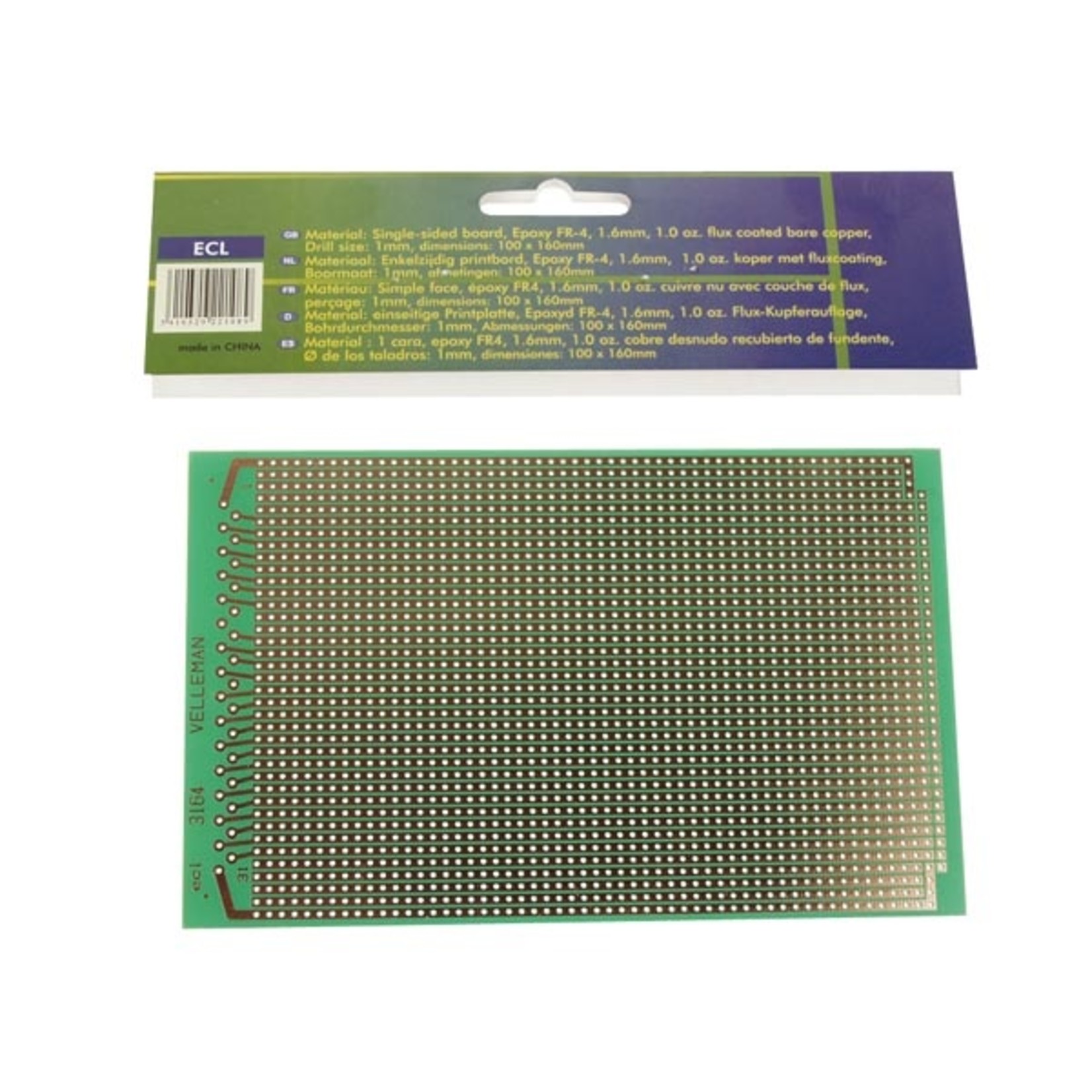 Velleman EUROCARD A BANDE CUIVREE - 100x160mm