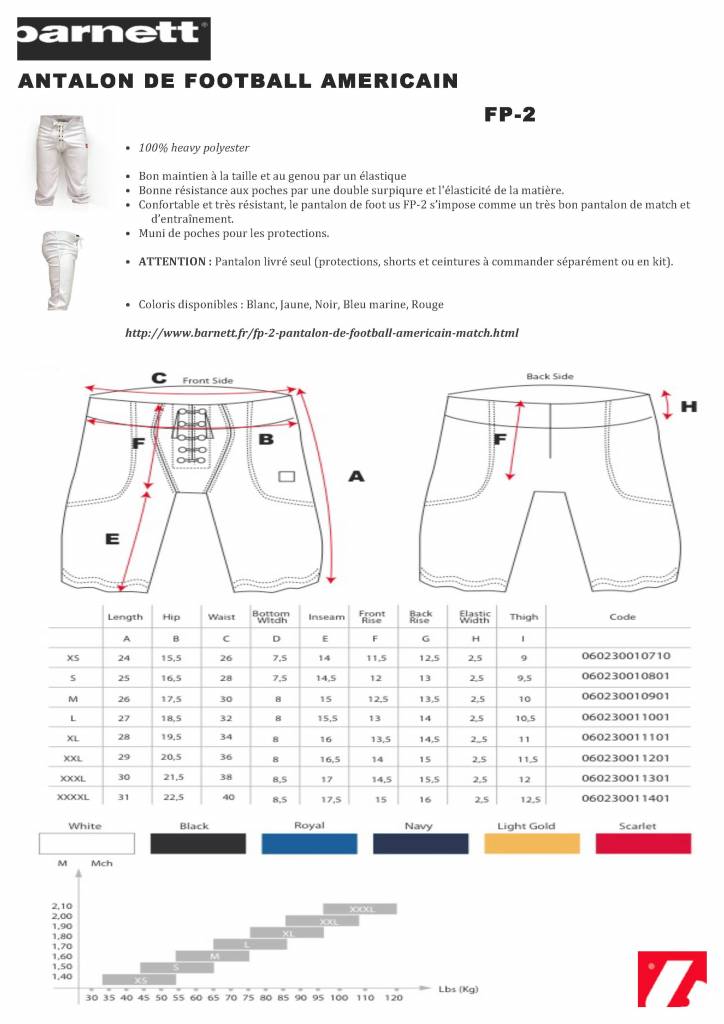 FP-2 Pantalon de football américain, match