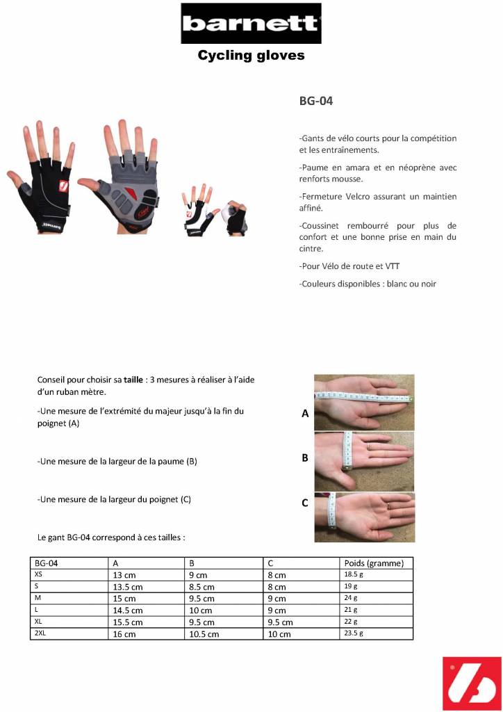 gants de vélo BG-04 courts compétition, noir