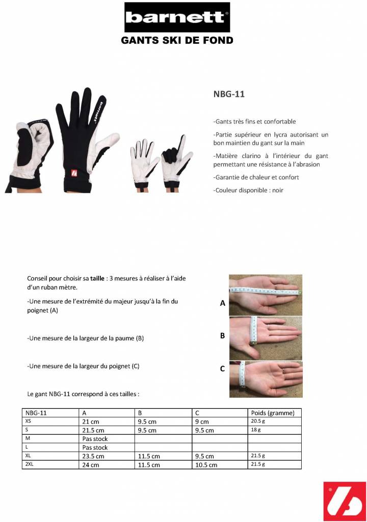 NBG-11 gant fin d'hiver pour ski de fond softshell de -5° à -10°