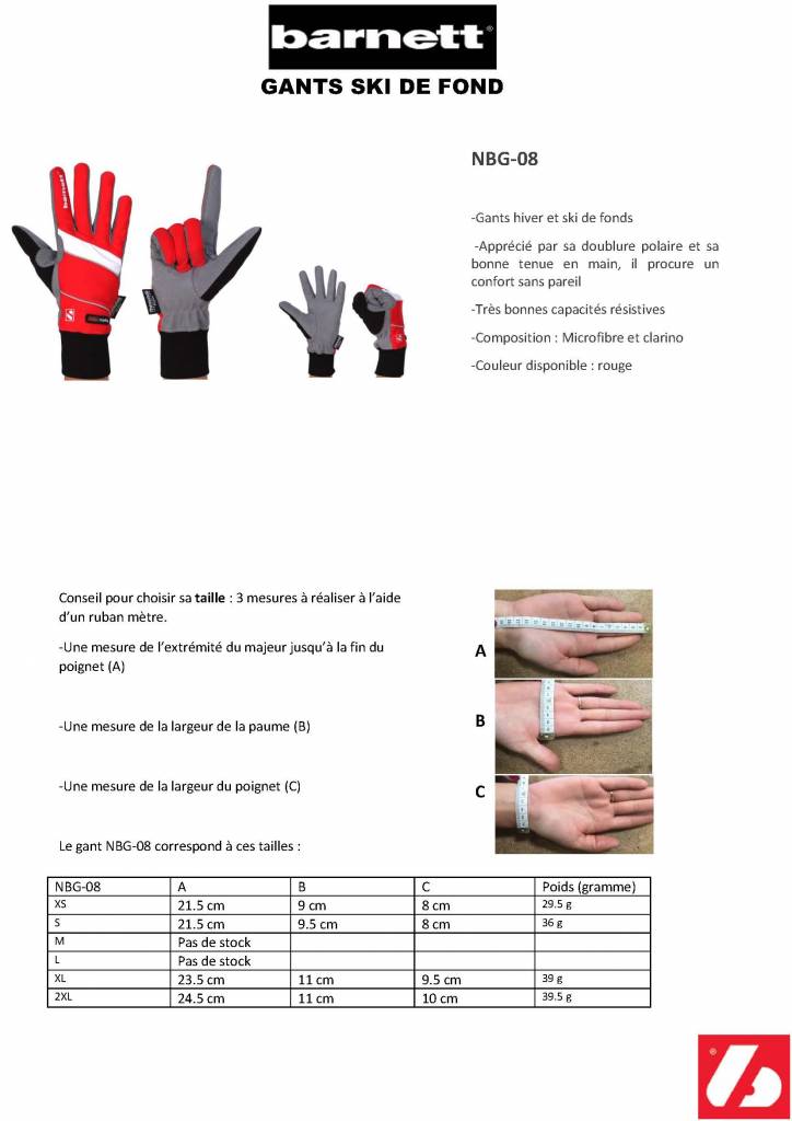 NBG-08 Gants fond polaire -5° à -15°, Rouge