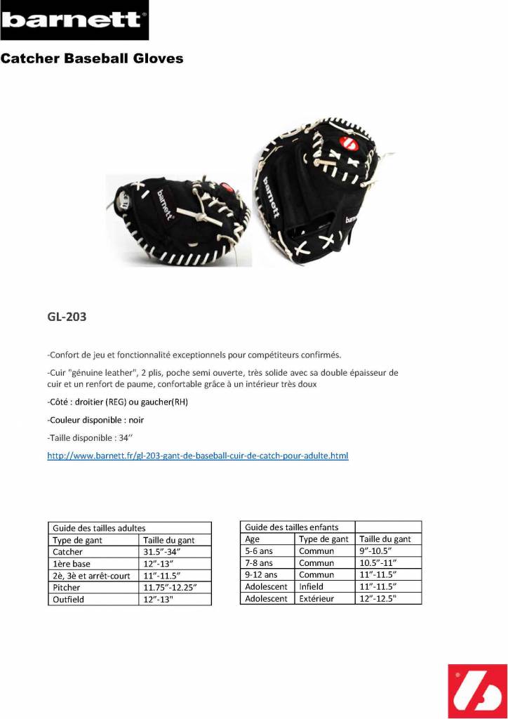 GL-203 gant de baseball cuir de catch pour adulte 34", noir