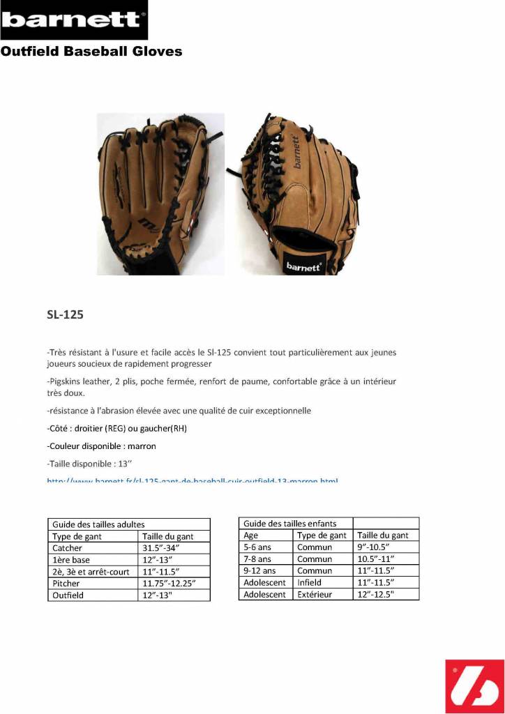 SL-125 gant de baseball cuir outfield 13", marron