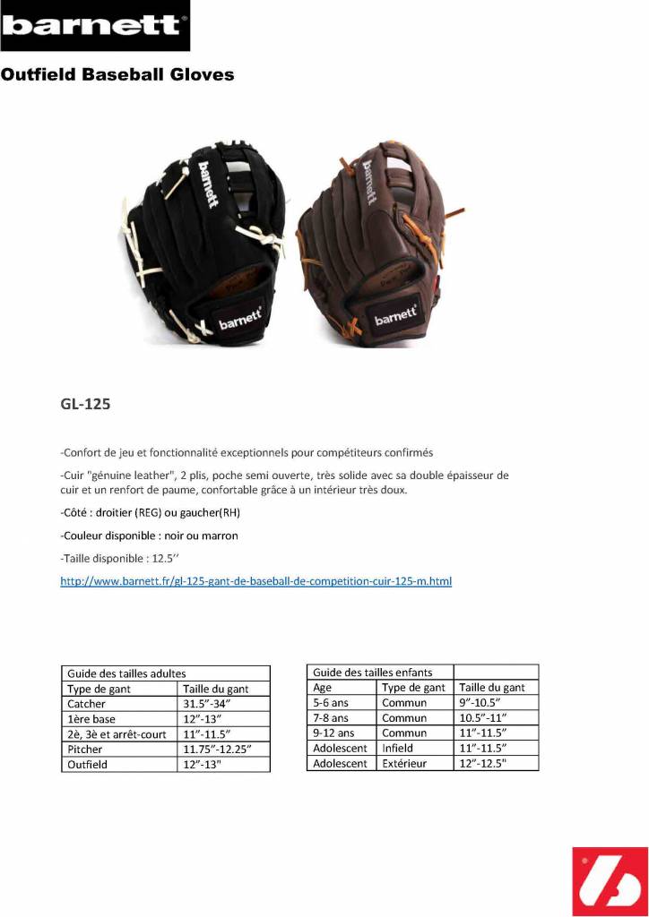 GL-125 gant de baseball de compétition cuir 12.5'', noir