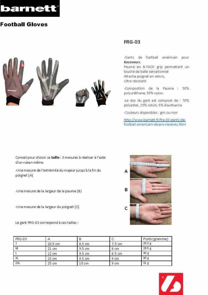 Barnett FRG-03 gants de football américain de pro receveur , RE,DB,RB,  Noir
