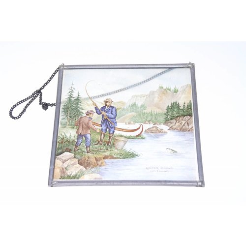 Currier & Ives salmon fishing glas in lood print | 16x16cm