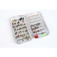 Aluminum fly box with nymphs