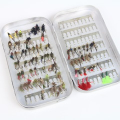 Aluminum fly box with nymphs