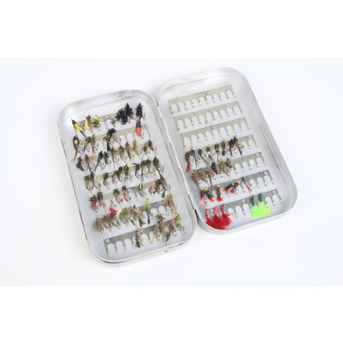 Aluminum fly box with nymphs