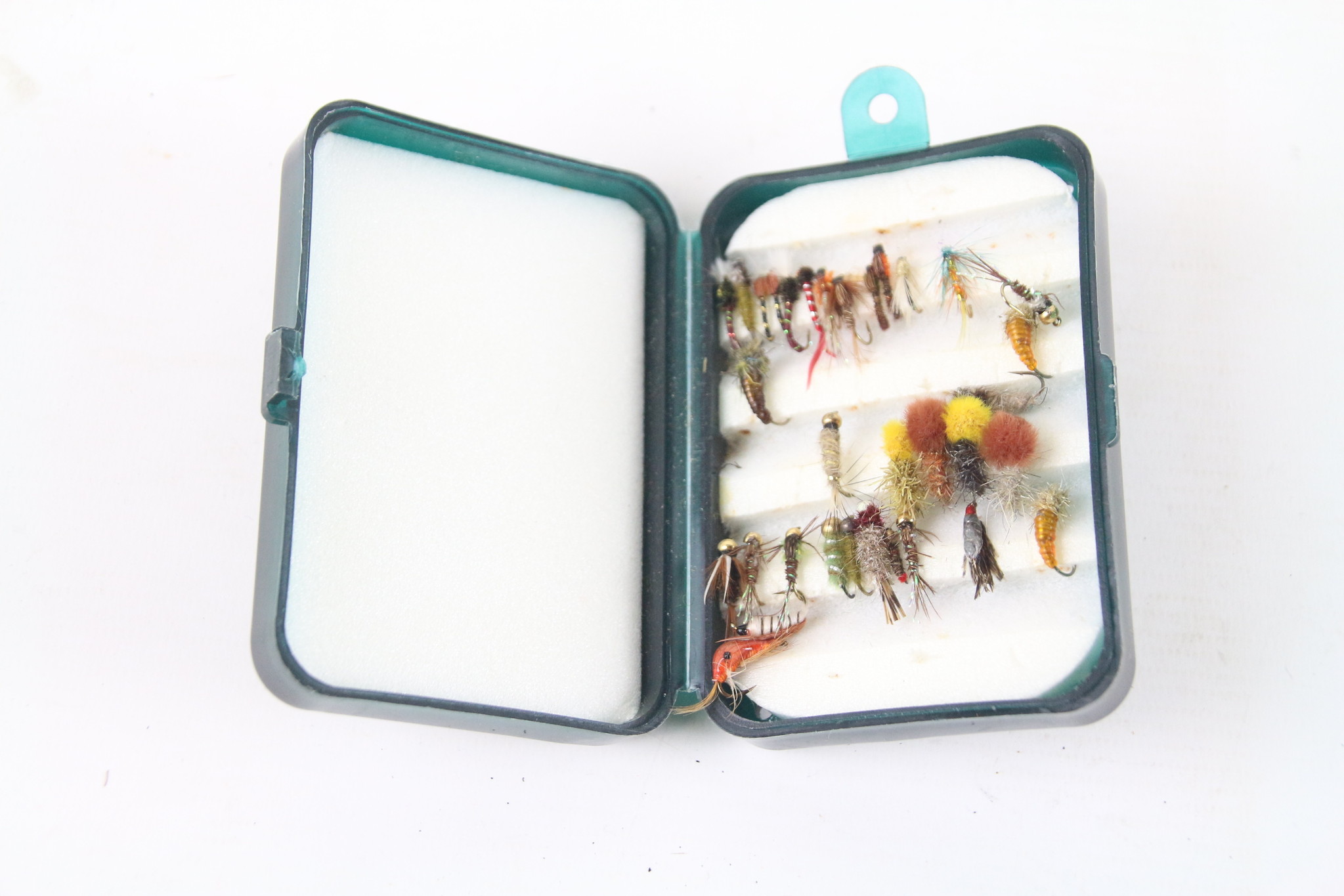 Snowbee model no. 050 fly box filled with 33 nymphs