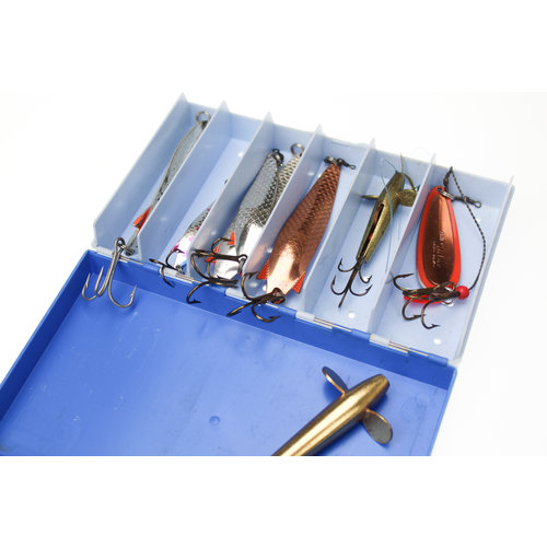ABU tacklebox small gevuld met vintage 8 ABU lepels / spinners