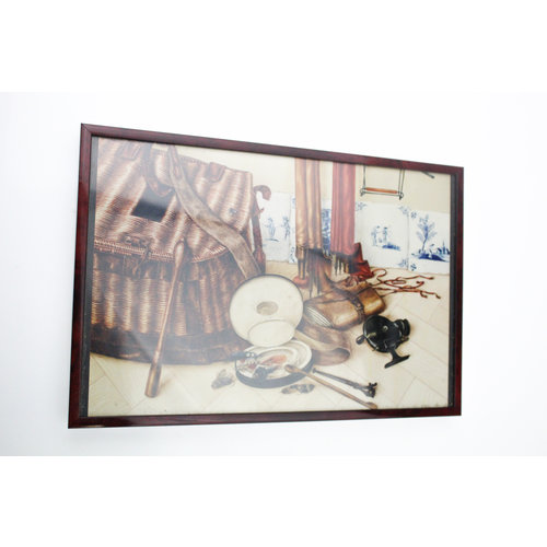 Vintage hengelsport - ingelijste illustratie | 30,3 x 20,3 cm