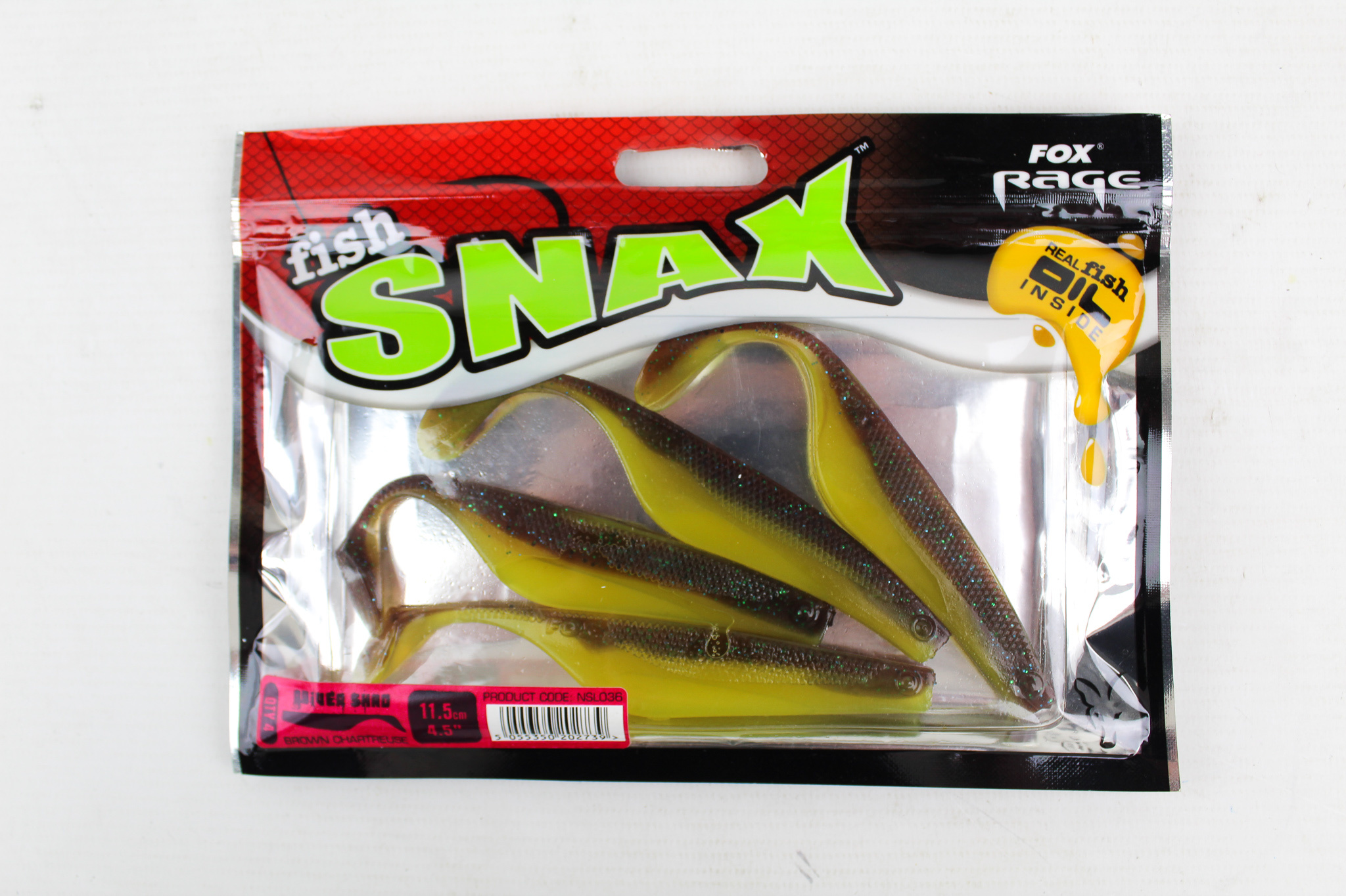 Fox rage fish snax quiver shad, brown chartreuse, 11.5 cm