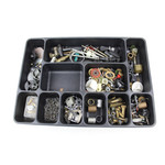 Box filled with divers spinning reel parts