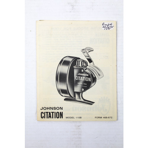 Johnson citation model 110B spinning reel parts book