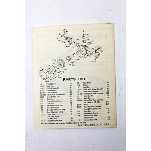 Johnson citation model 110B molen onderdelen boekje