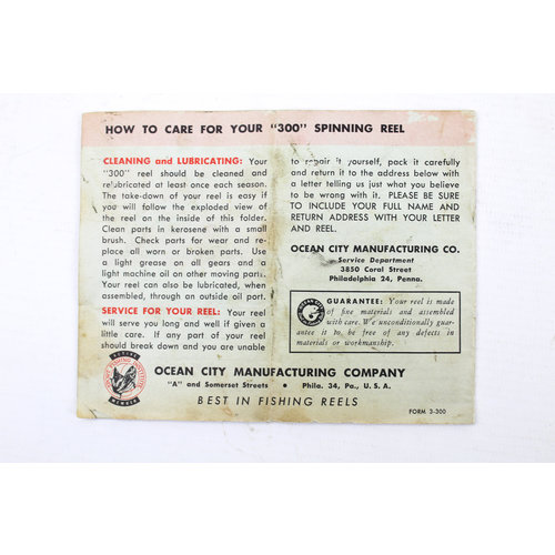 Ocean City "300" spinning reel molen onderhoud en garantie boekje