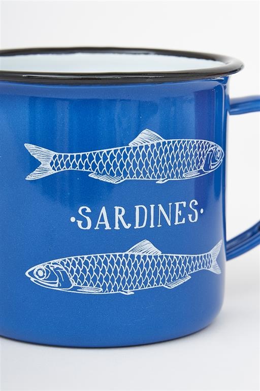 Batela Emaille mok sardines blauw 8x8cm