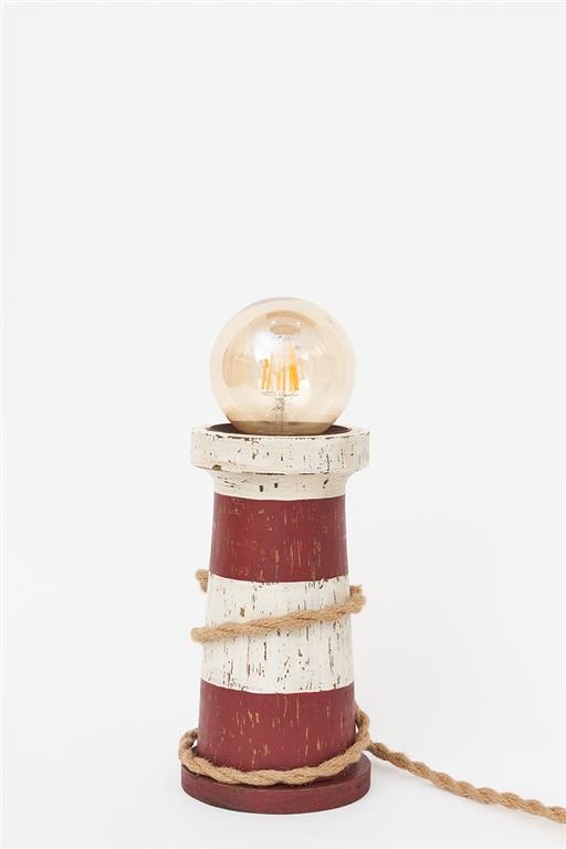 Batela Vuurtoren lamp hout, rood