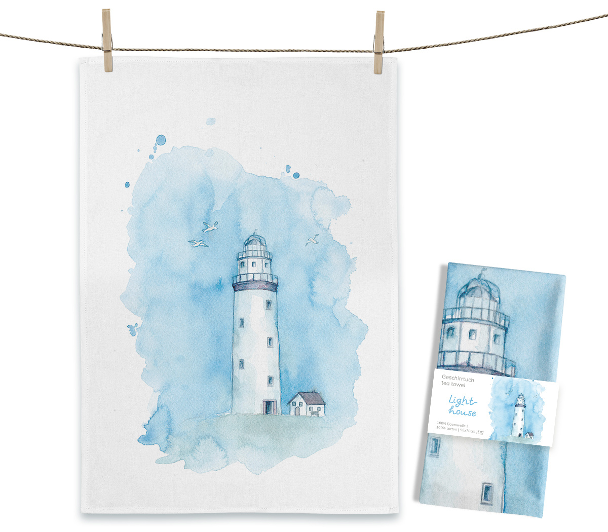 Maluu Theedoek vuurtoren blauw