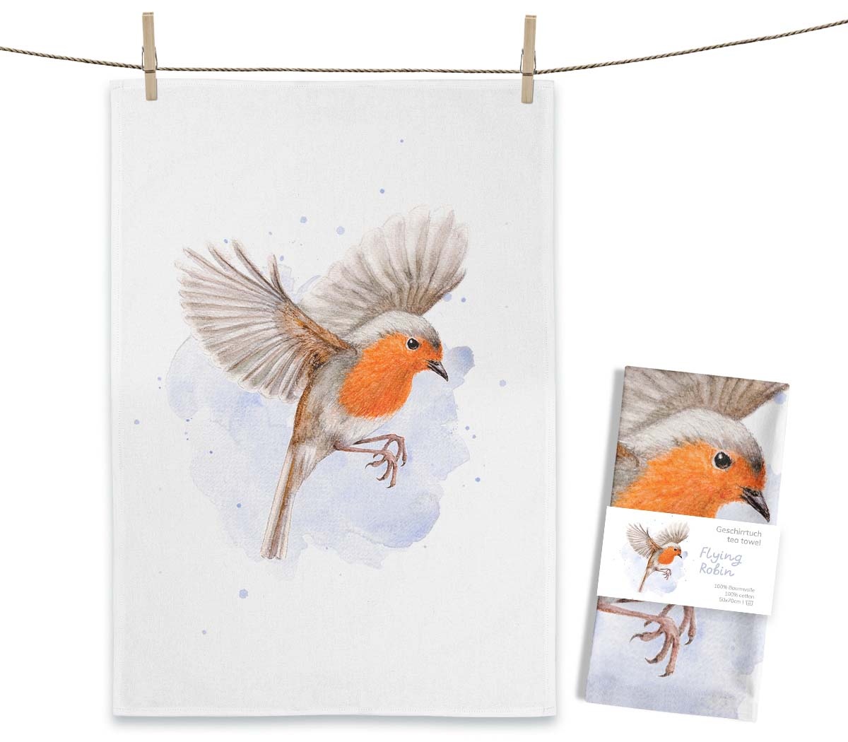 Maluu Theedoek vliegend roodborstje