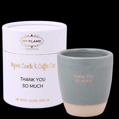 MyFlame Koffiemok met sojageurkaars 'Thank you'