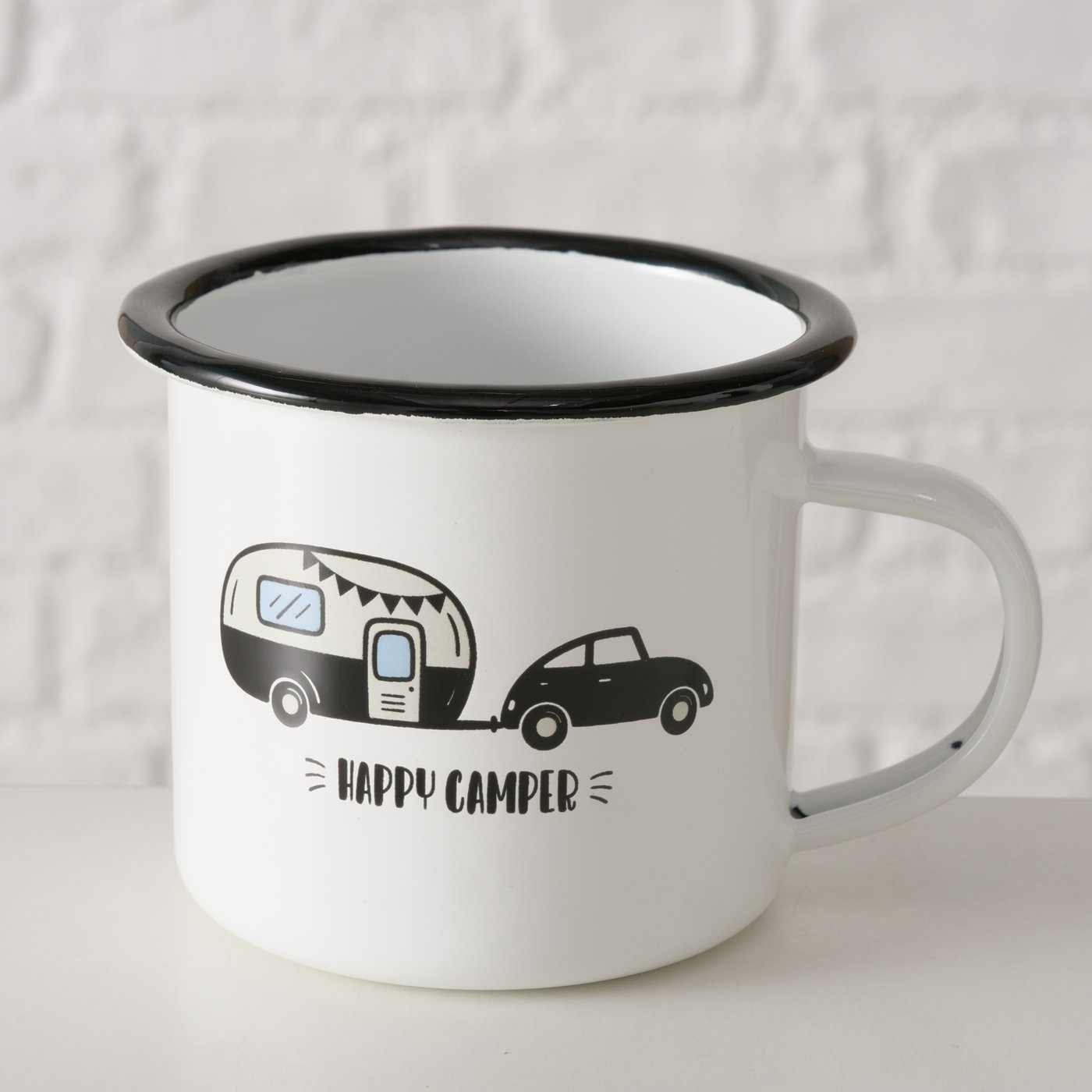 Boltze Home Emaille beker met auto en caravan – “Happy Camper”