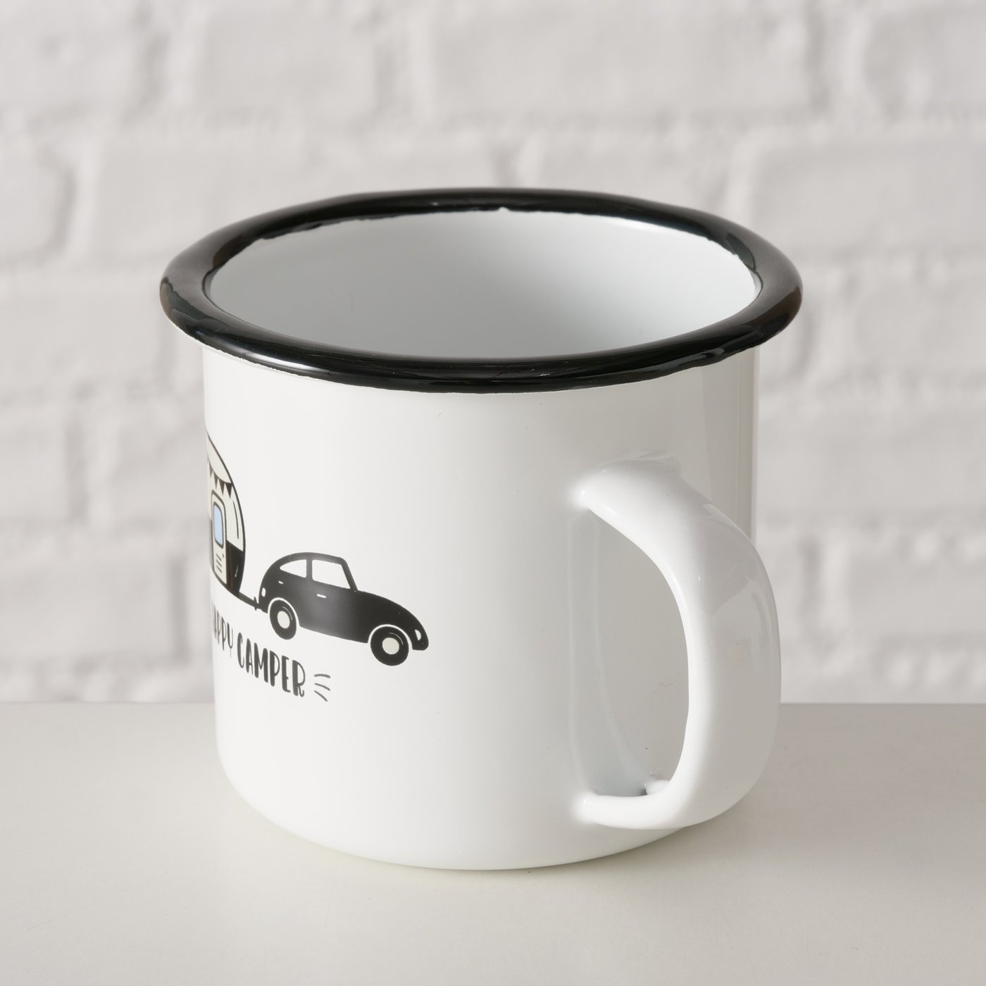 Boltze Home Emaille beker met auto en caravan – “Happy Camper”