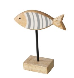 Boltze Home Decoratieve vis van mangohout op voet Grijs/Wit