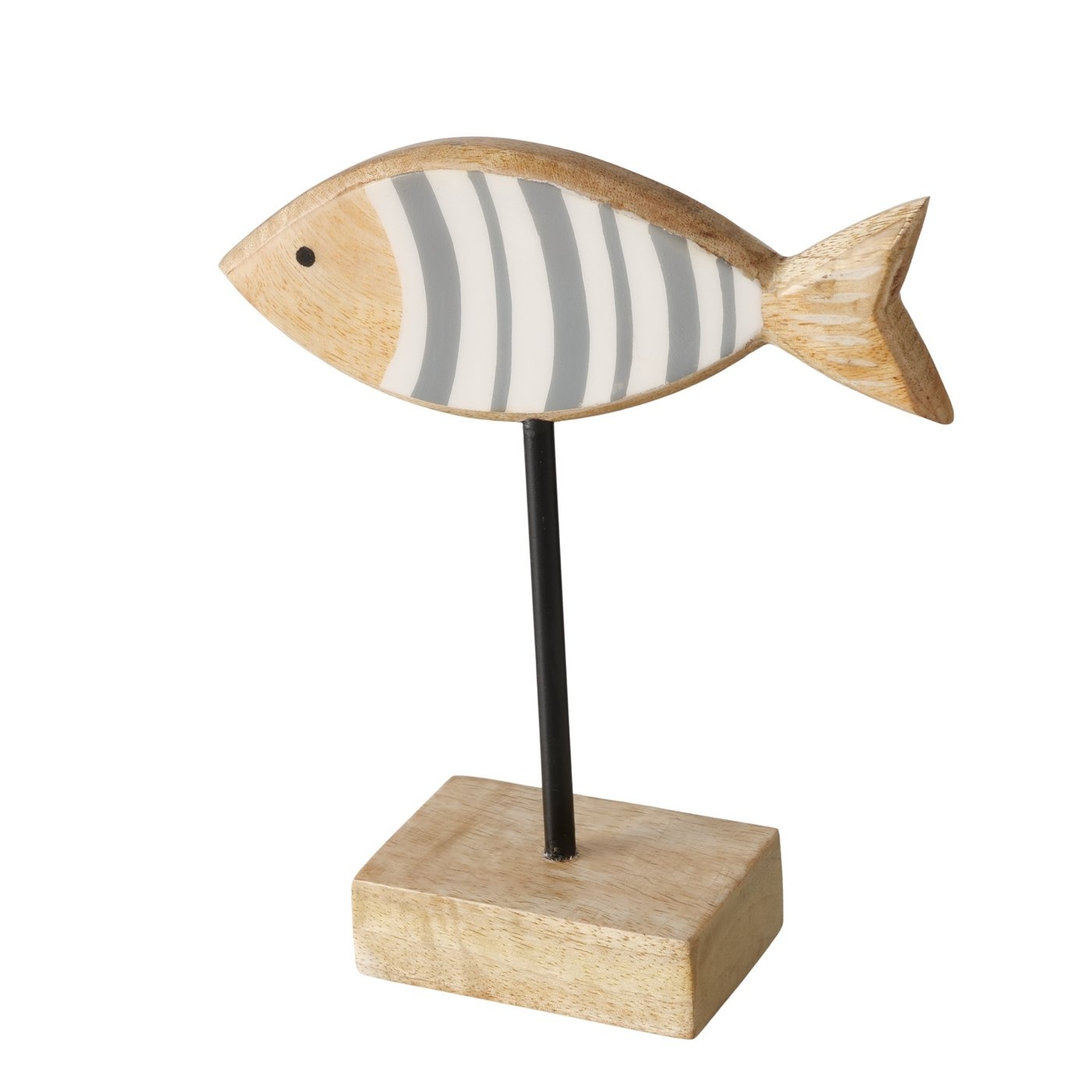 Boltze Home Decoratieve vis van mangohout op voet Grijs/Wit