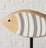Boltze Home Decoratieve vis van mangohout op voet Grijs/Wit