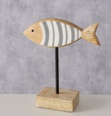 Boltze Home Decoratieve vis van mangohout op voet Grijs/Wit