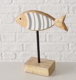 Boltze Home Decoratieve vis van mangohout op voet Grijs/Wit