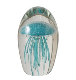 Boltze Home Glazen presse-papier kwal – transparant en aquablauw glas 11cm
