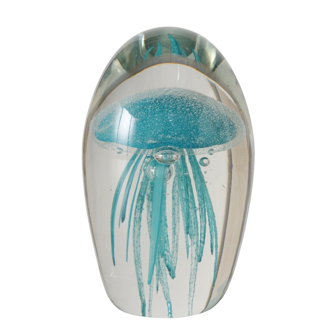 Boltze Home Glazen presse-papier kwal – transparant en aquablauw glas 11cm