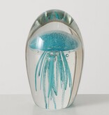 Boltze Home Glazen presse-papier kwal – transparant en aquablauw glas 11cm