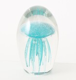 Boltze Home Glazen presse-papier kwal – transparant en aquablauw glas 11cm